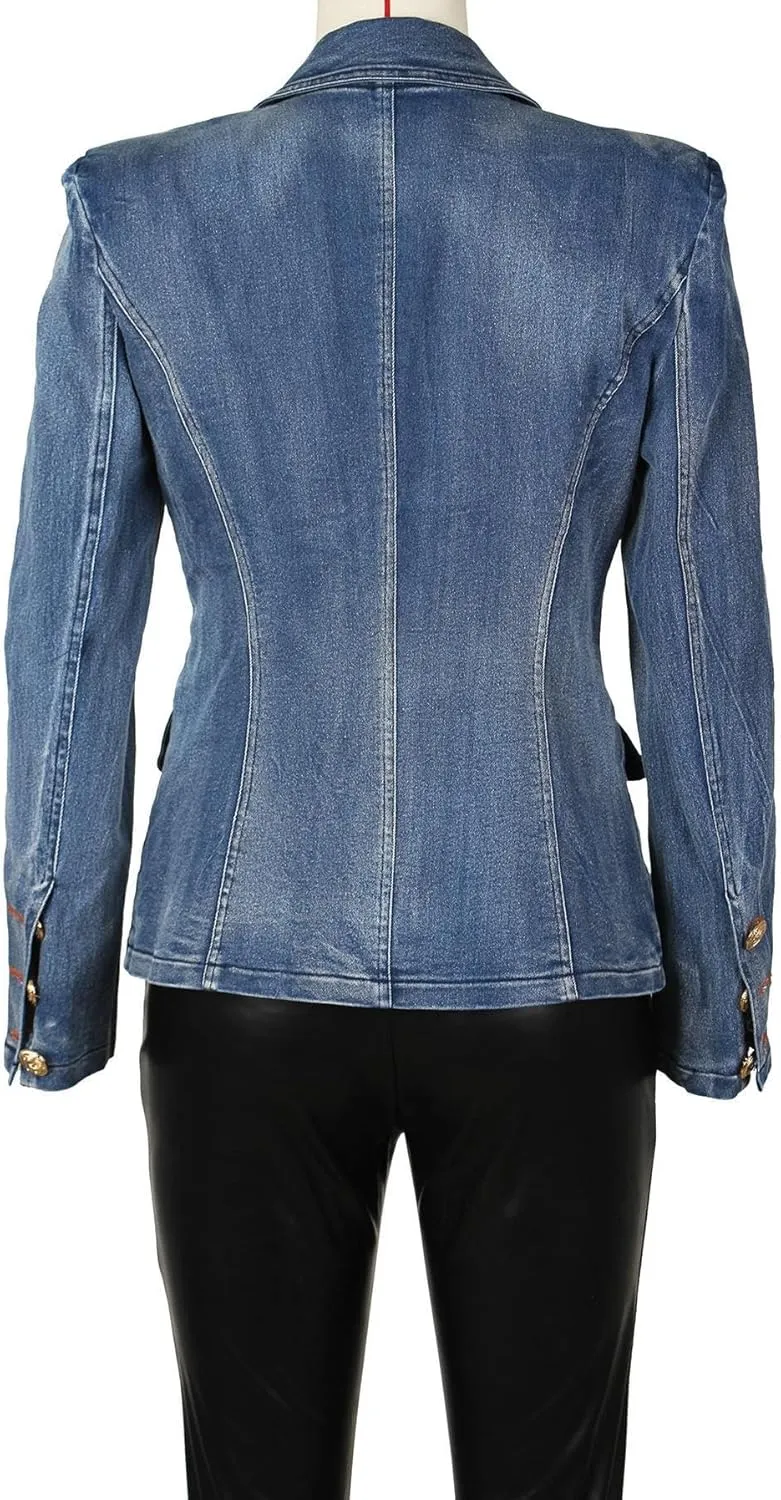 Womens Casual Loose Denim Jacket Office Blazers Cardigans Work Suits