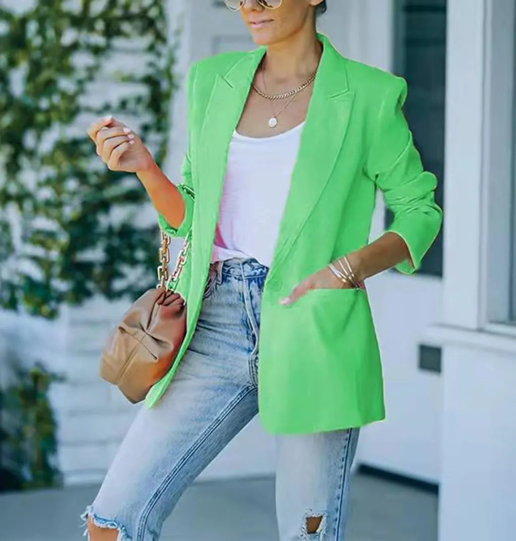 Women's Casual Slim Blazer Jackets Long Sleeve Lapel Button Work Office Open Front Professional Top Suit Jacket