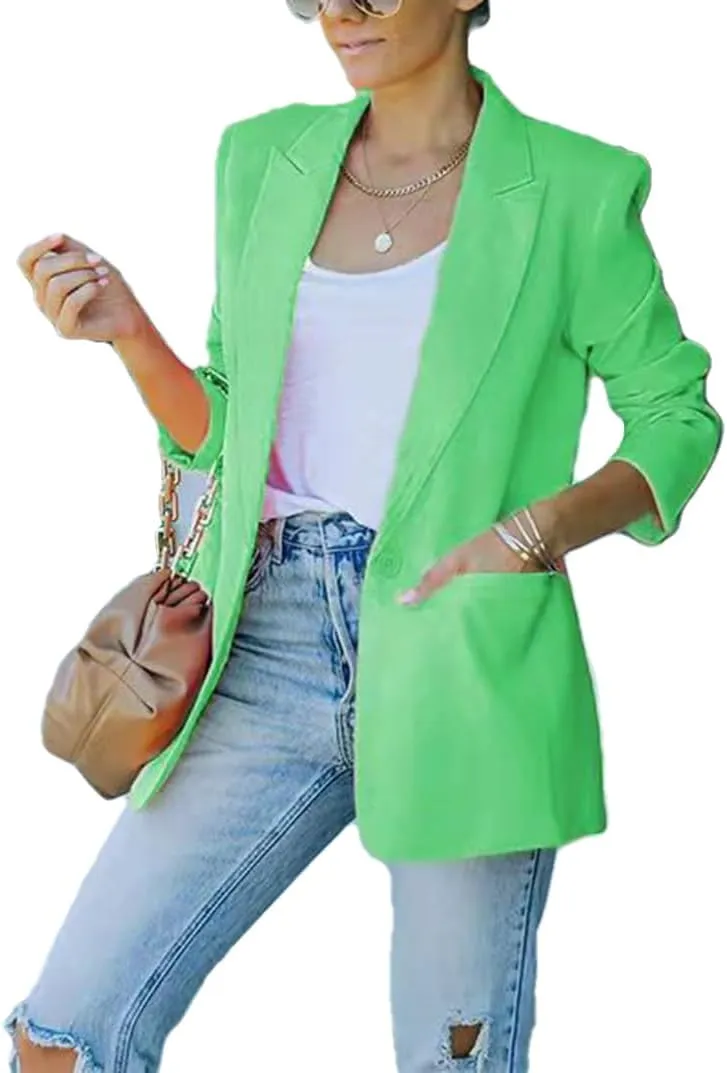 Women's Casual Slim Blazer Jackets Long Sleeve Lapel Button Work Office Open Front Professional Top Suit Jacket