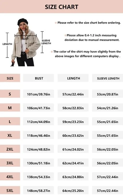 Womens Crop Fleece Jacket Button Down Lapel Bomber Sherpa Coat (S-5XL)