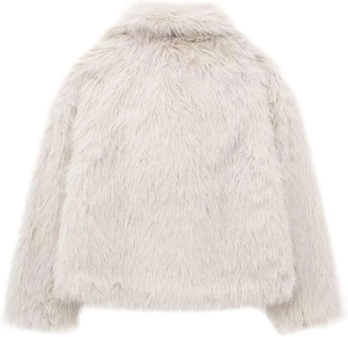 Women's Faux Fur Coat Cropped Fluffy Jacket Long Sleeve Open Front Shaggy Short Coat Outerwear