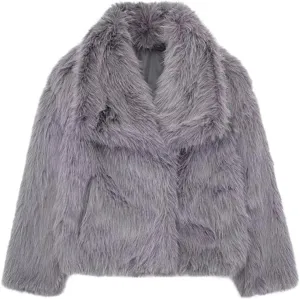 Women's Faux Fur Coat Cropped Fluffy Jacket Long Sleeve Open Front Shaggy Short Coat Outerwear