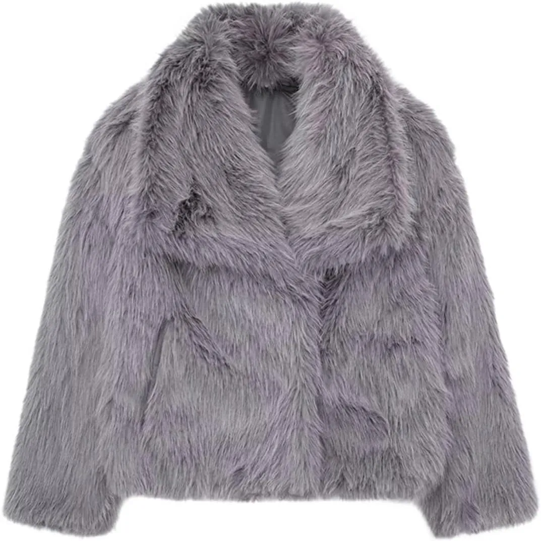 Women's Faux Fur Coat Cropped Fluffy Jacket Long Sleeve Open Front Shaggy Short Coat Outerwear