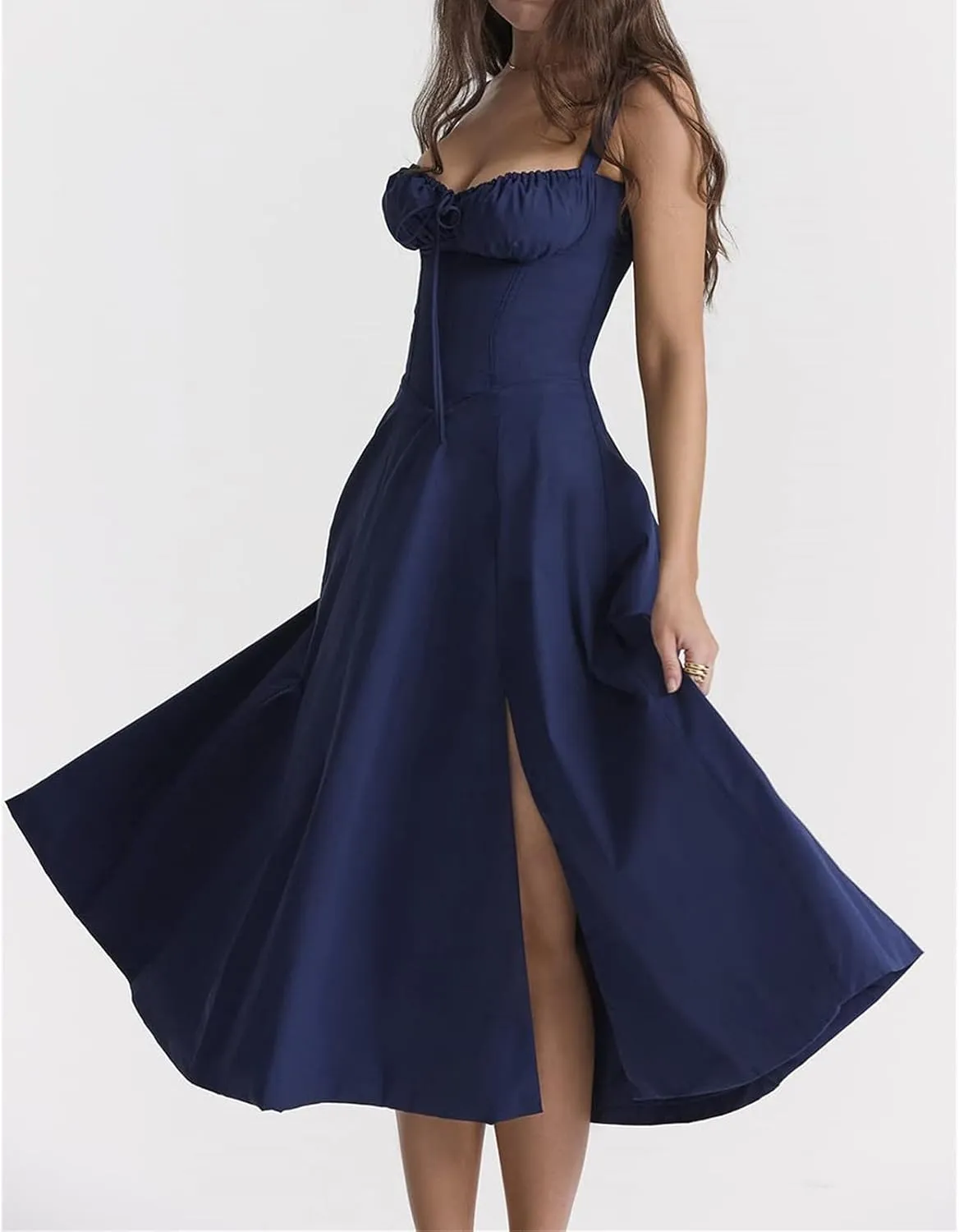 Womens Floral Corset Dress Sleeveless Formal Cocktail Dresses Boho Flowy Slit Going Out A Line Swing Sundress