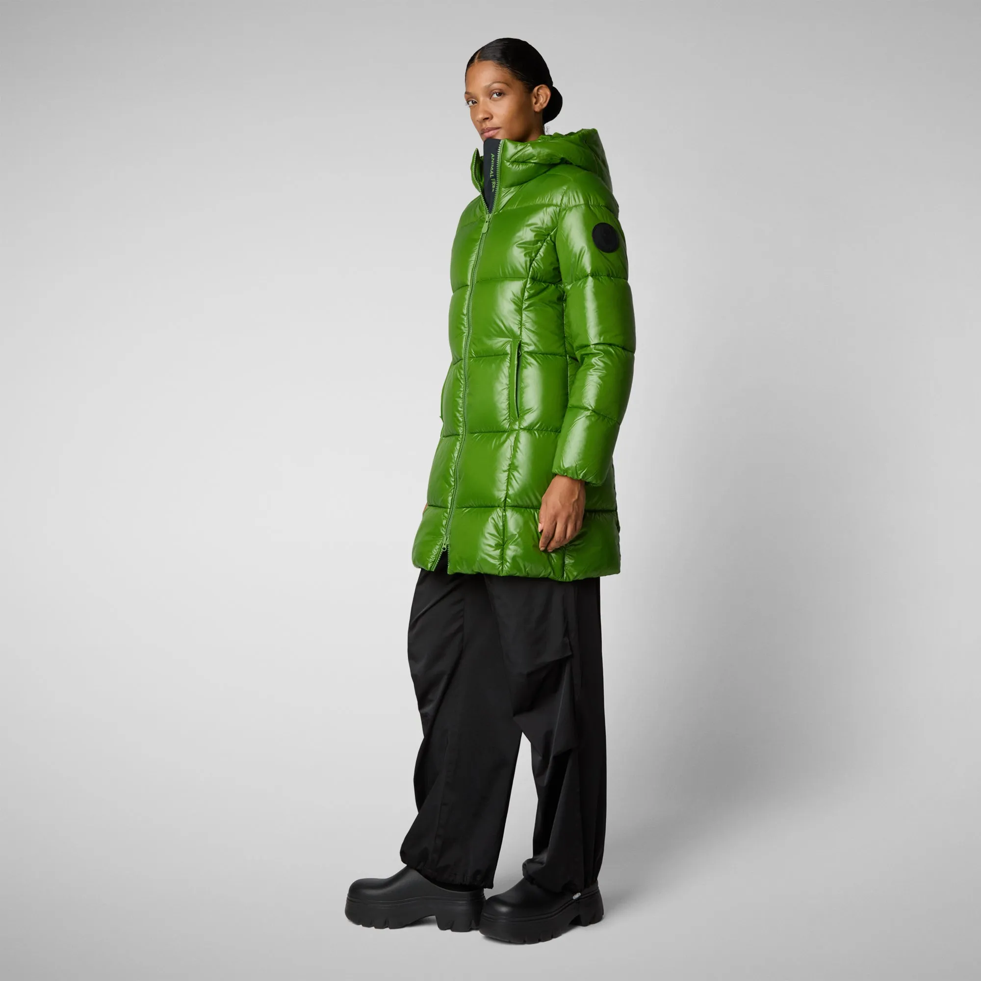 Women's Hooded Animal free Puffer Jacket Ines in Grass Green