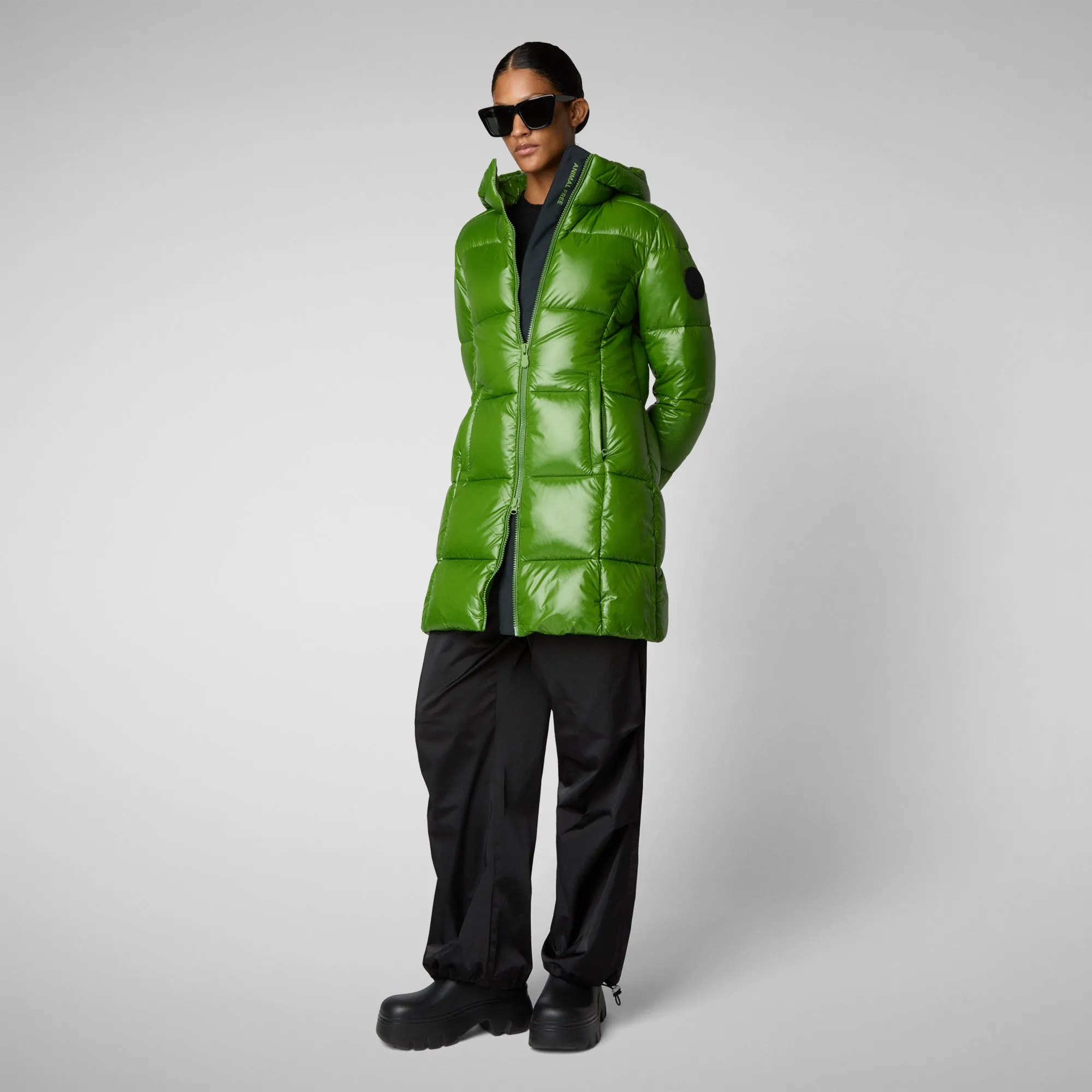 Women's Hooded Animal free Puffer Jacket Ines in Grass Green