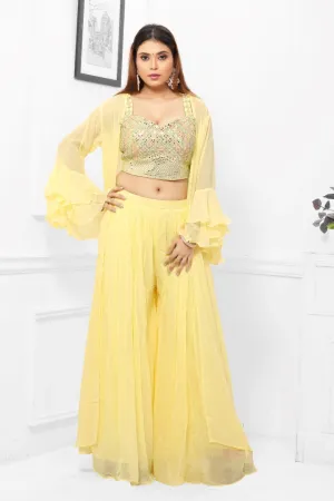 Yellow Pallazo Suit with Mirrored Choli and Jacket